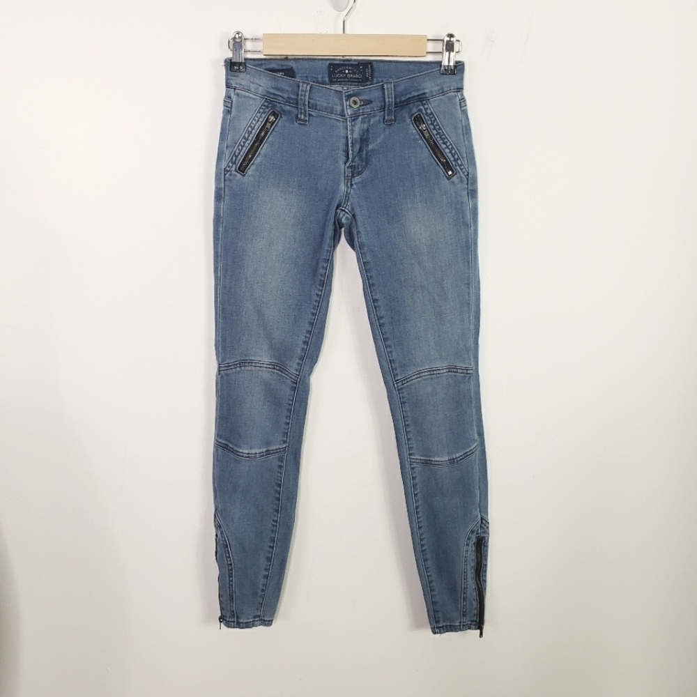 Lucky Brand Charlie Skinny zipper moto jean ankle zip